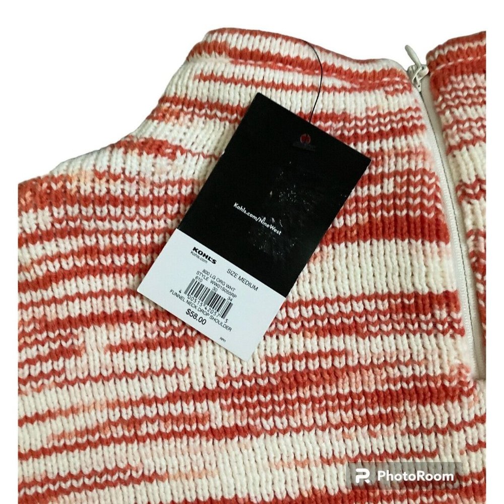 Nine West Coral Orange & White Stripe Sweater Top Womens Medium NWT Cotton Blend - Picture 4 of 6
